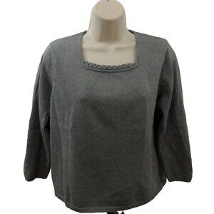 Erik Stewart Sweater Womens Size Large Gray Ribbed Square Neck Braid 100% Cotton
